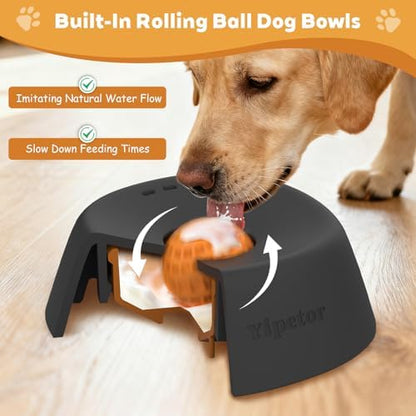 Slow Feeder Dog Bowls for Liquid Treat, 【Enrichment Ball-Roll】 Bone Broth Dog Lick Bowl, 3/4 Cup Yogurt Pup Lick Toy for Large Medium Small Breeds Dietary Supplement/Post-Op Nutrition