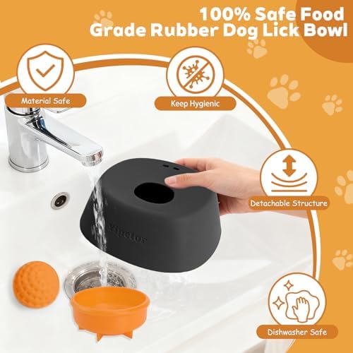 Slow Feeder Dog Bowls for Liquid Treat, 【Enrichment Ball-Roll】 Bone Broth Dog Lick Bowl, 3/4 Cup Yogurt Pup Lick Toy for Large Medium Small Breeds Dietary Supplement/Post-Op Nutrition